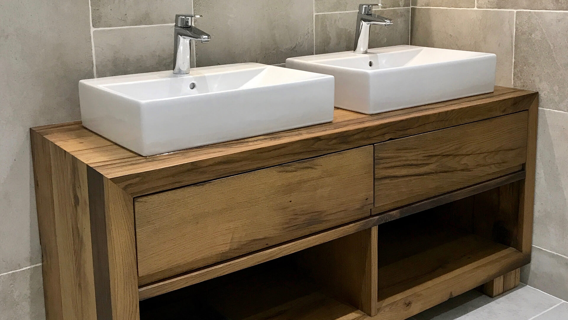 solid oak bathroom sink units
